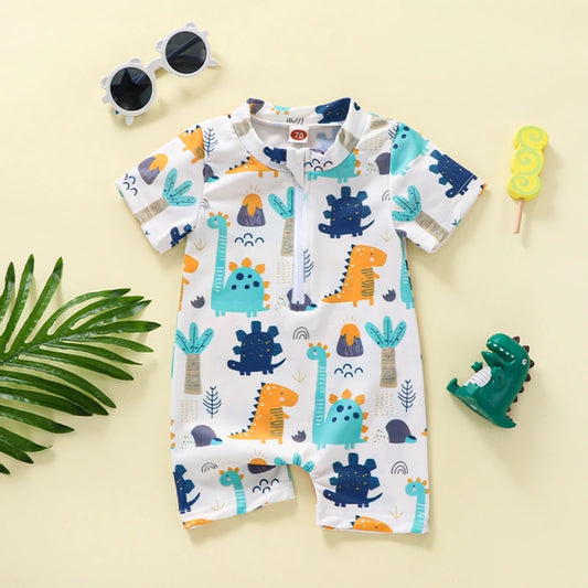 Dino Splash! Baby Boys' Cartoon Dinosaur Summer Swimsuit