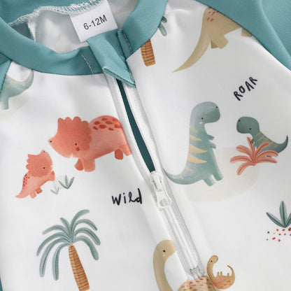 Dino Splash! Baby & Toddler Boys Zip-Up Swimsuit & Swim Cap Set